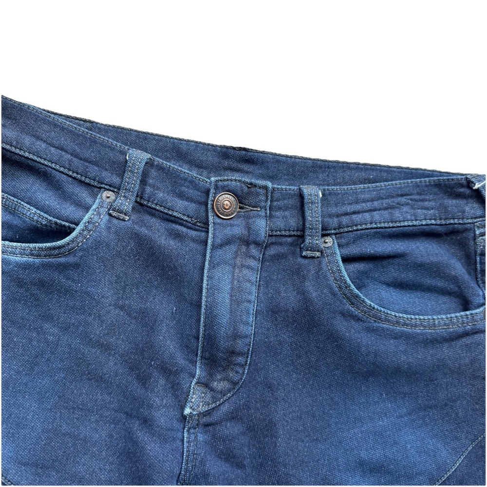 True Religion Jeans Blue Rocco Moto Relaxed Skinny Run Stitch Knee Stretch Sz 32